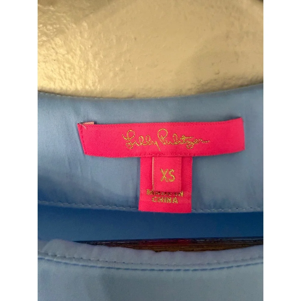 Lilly Pulitzer Maisel Top XS Light Blue Puff Sleeve Blouse Gold Button 001635